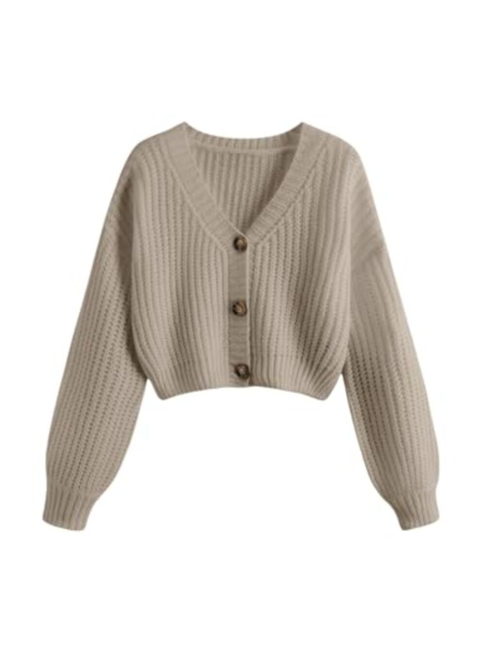 Cropped Button Up Chunky Knit Cardigan Sweater V-Neck Long Sleeve